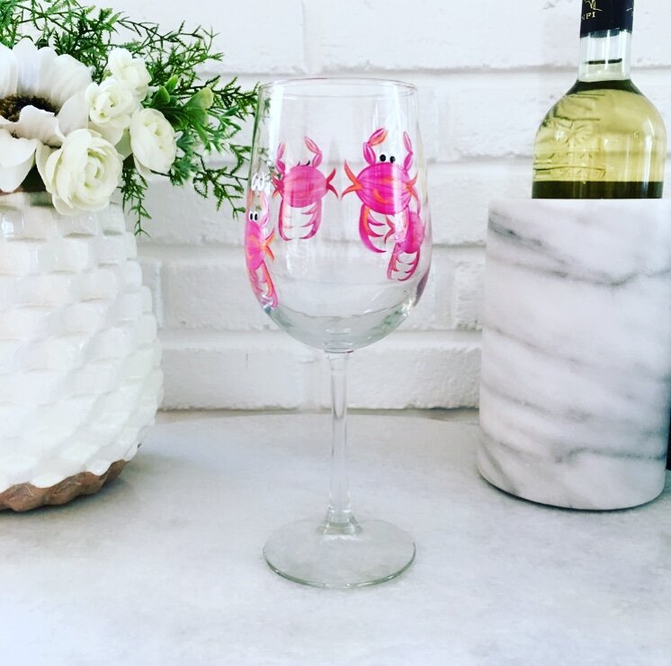 Wine by Design Hand-painted Crab Wine Glass