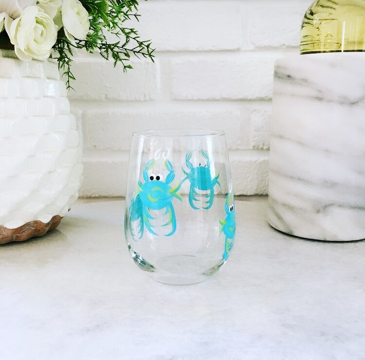 Wine by Design Hand-painted Crab Stemless Wine Glass